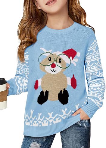 Haloumoning Girls Christmas Sweater Kids Long Sleeve Chunky Knit Sweaters Pullover Jumper Tops 5-14 Years in Saudi Arabia