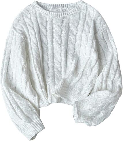 SOLY HUX Girl's Cable Knit Sweater Crew Neck Long Sleeve Pullover Crop Tops Fall Clothes in Saudi Arabia