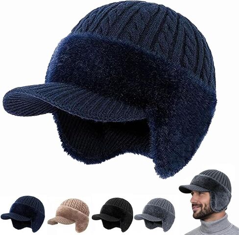 Cold Shield Trapper Hat, Trapper Knitted Beanie with Mink Fur Lining - Complete Head and Ear Coverage for Cold Weather in Kuwait