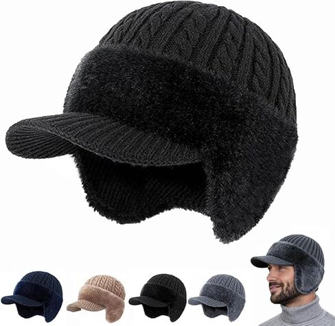 Cold Shield Trapper Hat, Trapper Knitted Beanie with Mink Fur Lining - Complete Head and Ear Coverage for Cold Weather in Kuwait