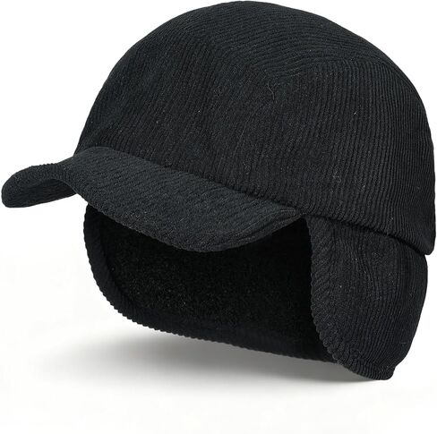 CLAPE Winter Ear Flap Hat for Men, Soft Corduroy Short Brim Baseball Cap with Shapeable Visor for Cold Weather in Saudi Arabia