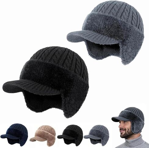 Cold Shield Trapper Hat, Trapper Knitted Beanie with Mink Fur Lining - Complete Head and Ear Coverage for Cold Weather in Kuwait