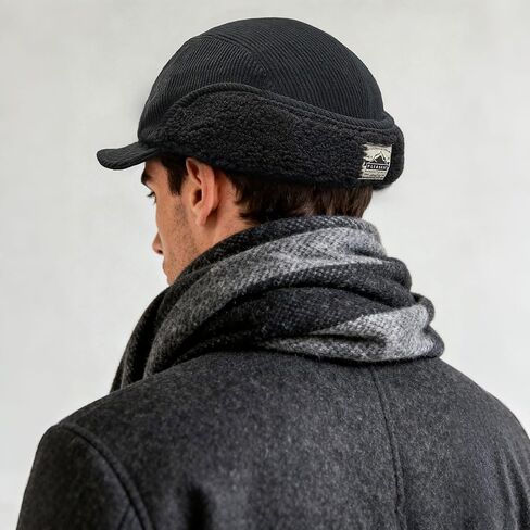 CLAPE Winter Ear Flap Hat for Men, Soft Corduroy Short Brim Baseball Cap with Shapeable Visor for Cold Weather in Saudi Arabia