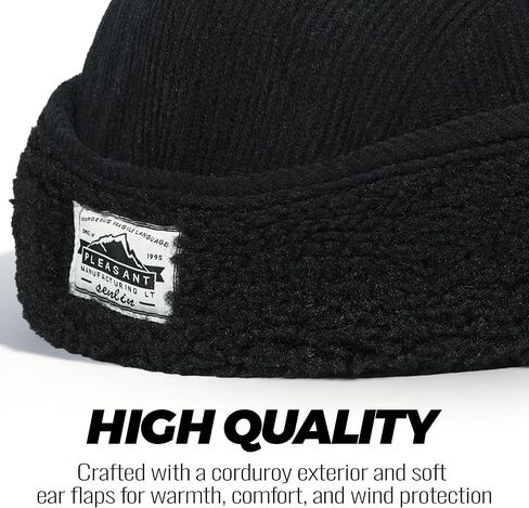 CLAPE Winter Ear Flap Hat for Men, Soft Corduroy Short Brim Baseball Cap with Shapeable Visor for Cold Weather in Saudi Arabia