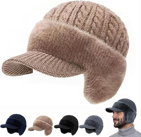 Cold Shield Trapper Hat, Trapper Knitted Beanie with Mink Fur Lining - Complete Head and Ear Coverage for Cold Weather in Kuwait