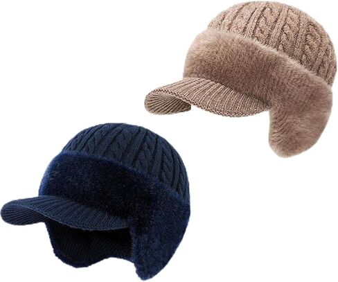 Cold Shield Trapper Hat, Trapper Knitted Beanie with Mink Fur Lining - Complete Head and Ear Coverage for Cold Weather in Kuwait