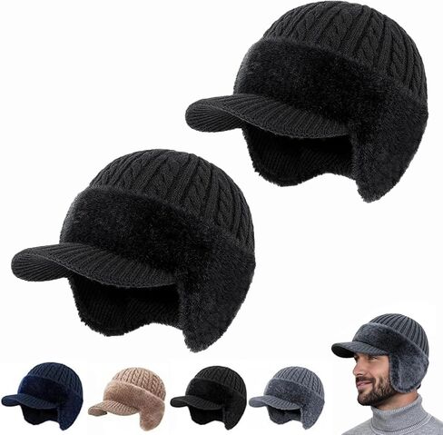 Cold Shield Trapper Hat, Trapper Knitted Beanie with Mink Fur Lining - Complete Head and Ear Coverage for Cold Weather in Kuwait