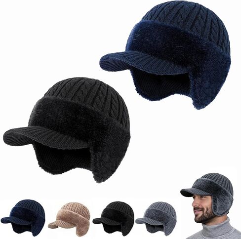 Cold Shield Trapper Hat, Trapper Knitted Beanie with Mink Fur Lining - Complete Head and Ear Coverage for Cold Weather in Kuwait