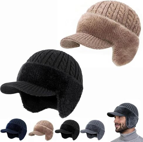 Cold Shield Trapper Hat, Trapper Knitted Beanie with Mink Fur Lining - Complete Head and Ear Coverage for Cold Weather in Kuwait