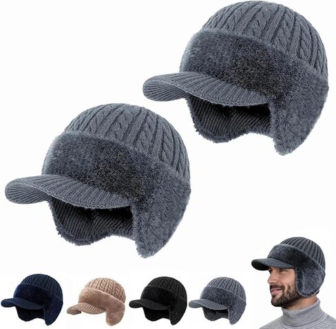 Cold Shield Trapper Hat, Trapper Knitted Beanie with Mink Fur Lining - Complete Head and Ear Coverage for Cold Weather in Kuwait