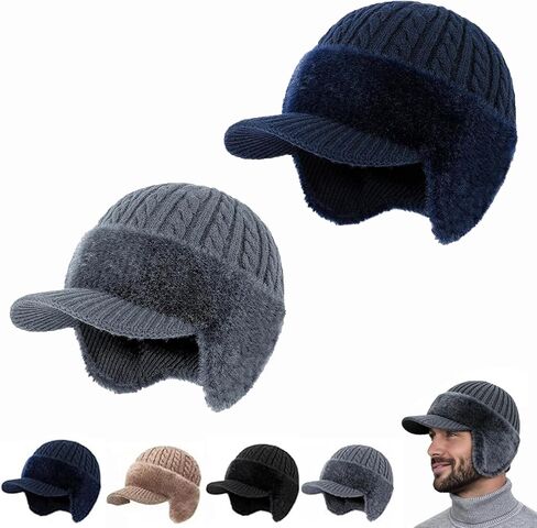 Cold Shield Trapper Hat, Trapper Knitted Beanie with Mink Fur Lining - Complete Head and Ear Coverage for Cold Weather in Kuwait