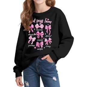 Vieille Girls Sweatshirts Cute Graphic Crew Neck Pullover Tops Long Sleeve Fall Clothes for Girls 5-12 Years in Kuwait