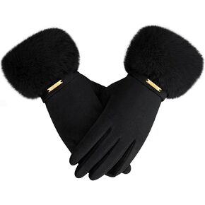قفازات الشتاء - أساور شتوية مرنة من الفرو الصناعي، قفازات شتوية للسيدات تعمل باللمس وبطانة سميكة ودافئة in Kuwait