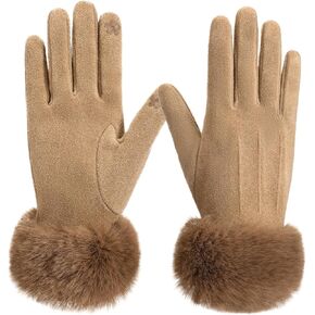 Tavaleu Winter Gloves for Women with Faux Fur Cuff, Thermal Glove with Touchscreen, Knit Lining Warm Gloves for Cold Weather in Kuwait