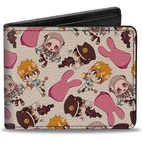 Buckle-Down Toilet-Bound Hanako-Kun Wallet, Bifold, Toilet Bound Hanako Kun Four Chibi Character Poses Beige, Vegan Leather in Saudi Arabia