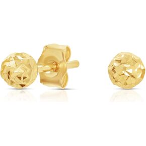 14K Yellow Gold Diamond-cut Ball Stud Earrings with Spiral Hand Engraving, Secure Push-Backing in Kuwait