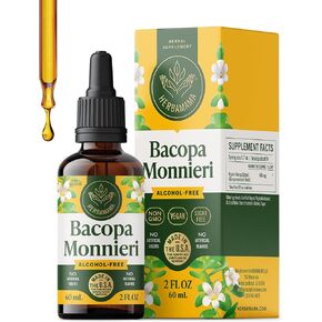مكمل HERBAMAMA Bacopa Monnieri - تركيز نباتي على الدماغ ودعم الوضوح مع صبغة مستخلص Bacopa - قطرات عشبية براهمي غير معدلة وراثيًا وخالية من الكحول والسكر، كمية تكفي 168 يومًا in Kuwait