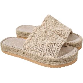 OYOANGLE Women's Bohemian Braided Crochet Platform Sandals Open Toe Wedge Slide Sandals Vacation Beach Shoes in Saudi Arabia