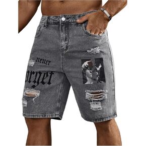 شورت جينز رجالي من Floerns Y2k مطبوع عليه رسومات برمودا Jorts Grunge من قماش الدنيم المتعثر in Kuwait