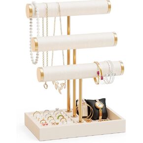 Abiglifty 3 Tier Necklace Holder Display, Jewelry Organizer, Jewelry Stand, Bracelet Display, Necklace Organizer, Bracelet holder, Jewelry Display for Necklace, Watches, Rings, Beige in Saudi Arabia