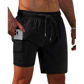 7inch Mens Swim Trunks: 2 in 1 with Compression Liner Pockets Drawstring Quick Dry Stretch Lined Funny Beach Pool in Saudi Arabia