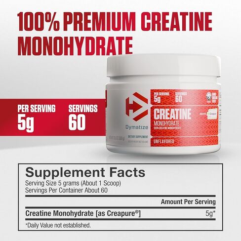 Dymatize 100% Creatine Monohydrate with Creapure, 5g Per Serving, 60 Servings (300g), Creatine for Women and Men, Gluten Free in Saudi Arabia