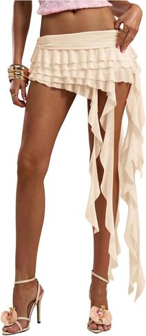 Verdusa Women's Y2k Mesh Ruffle Trim Layered Skirt Mini Holiday Skirts Party Club Rave Date Night Outfit in Saudi Arabia