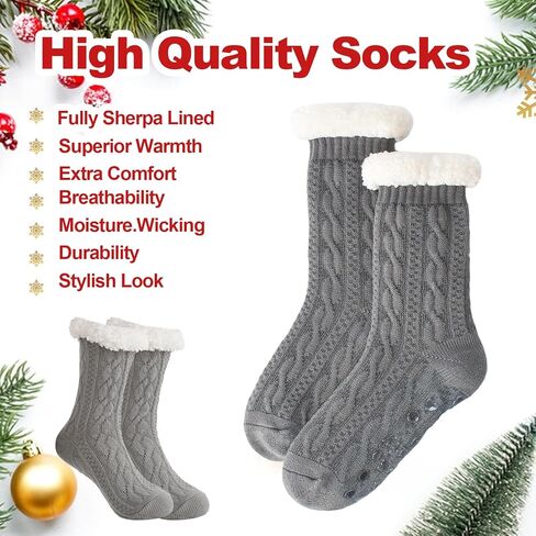 Christmas Womens Winter Thick Slipper Socks with Grippers, Non Slip Indoor Home Gift Socks in Saudi Arabia