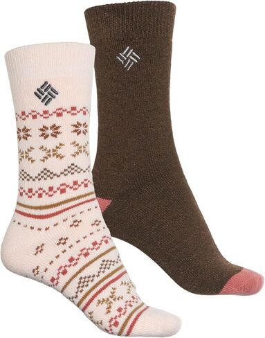 Columbia Women's Midweight Thermal Crew Socks 2 Pair (US, Alpha, One Size, Regular, Regular, Peach/Brown Print) in Saudi Arabia