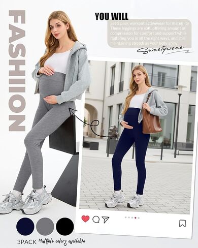 3 Pack Women's Maternity Lightweight Lounge Pants, Over The Belly Pregnancy Casual Pants High Waisted Activewear in Saudi Arabia