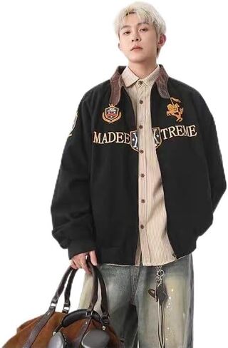 Teen Jacket, Polyester Embroidered American Retro Baseball Jacket (Blue/Black) in Saudi Arabia