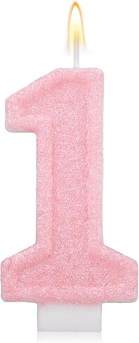 Pink Number One Birthday Candles, Romantic Cake Glitter Pink Number 1st Candles Anniversary Cake First Topper Decoration Cute Birthday Party Supplies for Wedding Anniversary Celebration Supplies (1) in Saudi Arabia