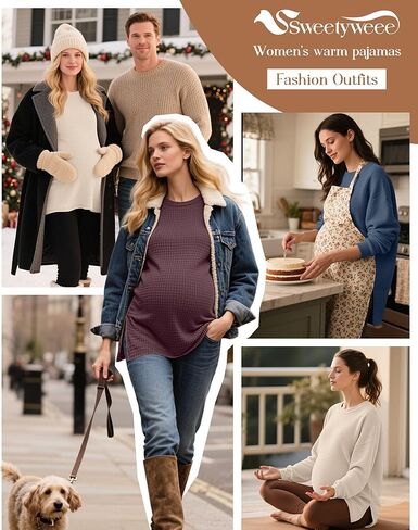 3 Pack Women's Maternity Shirts Long Sleeve Waffle Knit Side Split Oversized Tops Fall Tees Pregnancy Clothes(Blue, Fuchsia, Beige,Large) in Saudi Arabia