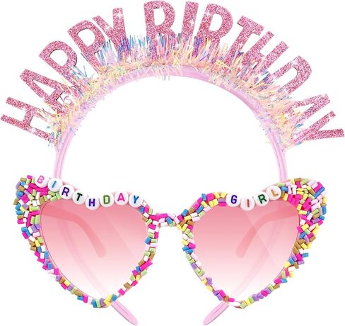 Birthday Sunglasses & Crown, Pink Birthday Glasses Headband Tiara Gifts Accessories Party Favors Decorations for Women in Saudi Arabia