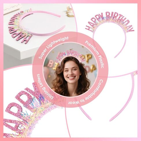 Birthday Sunglasses & Crown, Pink Birthday Glasses Headband Tiara Gifts Accessories Party Favors Decorations for Women in Saudi Arabia