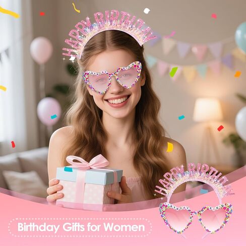Birthday Sunglasses & Crown, Pink Birthday Glasses Headband Tiara Gifts Accessories Party Favors Decorations for Women in Saudi Arabia
