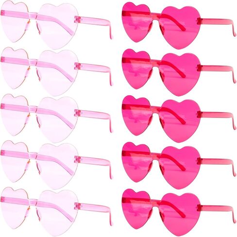 Heart Shaped Sunglasses 10 Pack Bulk Party Glasses - 2 Styles of Pink Heart Glasses for Adults, Bachelorette Party Favors Photo Booth Props Valentine Celebration Supplies in Saudi Arabia