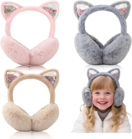 3Pcs Cute Animal Ear Muffs Winter Warm Fluffy Cat Ear Earmuffs Cozy Ear Warmers for Girls Boys Kids Children Outdoor in Saudi Arabia