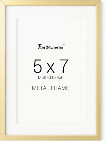 إطار صور معدني مقاس 5 × 7 من Fun Memories - إطارات صور معدنية مقاس 5 × 7 مع حصيرة قابلة للإزالة مقاس 4 × 6 - مثالية للعرض على الحائط أو سطح الطاولة - تتضمن أدوات التعليق على الحائط (ذهبي، عبوة واحدة) in Kuwait