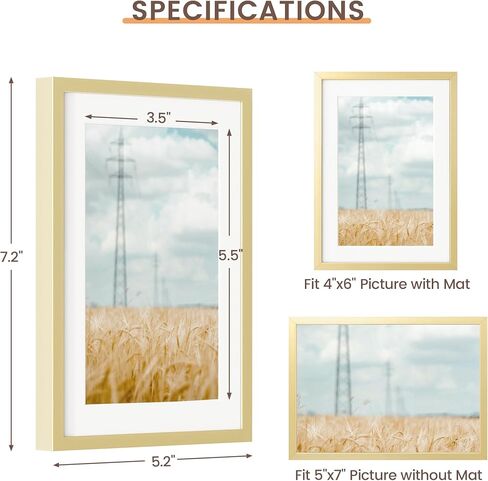 إطار صور معدني مقاس 5 × 7 من Fun Memories - إطارات صور معدنية مقاس 5 × 7 مع حصيرة قابلة للإزالة مقاس 4 × 6 - مثالية للعرض على الحائط أو سطح الطاولة - تتضمن أدوات التعليق على الحائط (ذهبي، عبوة واحدة) in Kuwait
