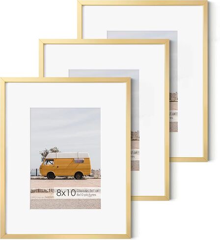 إطار صور معدني مقاس 5 × 7 من Fun Memories - إطارات صور معدنية مقاس 5 × 7 مع حصيرة قابلة للإزالة مقاس 4 × 6 - مثالية للعرض على الحائط أو سطح الطاولة - تتضمن أدوات التعليق على الحائط (ذهبي، عبوة واحدة) in Kuwait