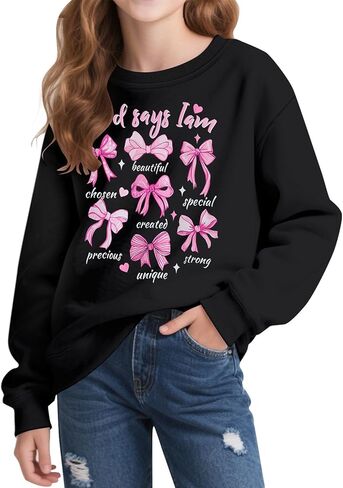 Vieille Girls Sweatshirts Cute Graphic Crew Neck Pullover Tops Long Sleeve Fall Clothes for Girls 5-12 Years in Kuwait