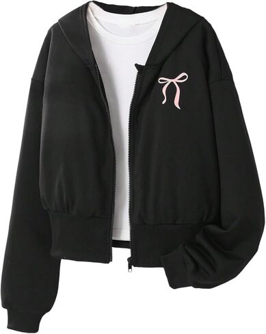 سويت شيرت سويت شيرت بغطاء للرأس برسوم على شكل فيونكة للفتيات من SweatyRocks، كاجوال بأكمام طويلة، بقلنسوة للفتيات المراهقات in Kuwait