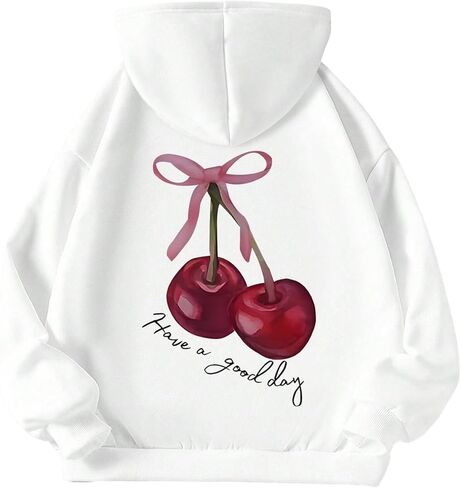 SweatyRocks Girl's Cherry Hoodie Long Sleeve Oversized Graphic Sweatshirt Fleece Pullover Tops in Saudi Arabia