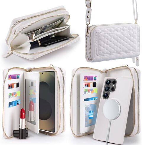 Harryshell متوافق مع Samsung Galaxy S25 Ultra Case Wallet Multi Zipper Detachable Desactable Defvable مع حزام معصم Card Slots Slots Crossbody لمدة 6.9 بوصة (أسود) in Kuwait