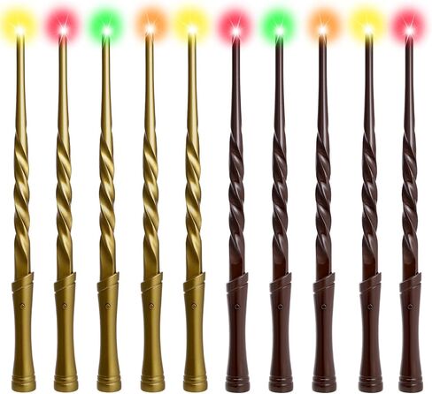 Light Up Magic Wizard Wands with Sounds & Color Lights – 10PCS Illuminating Witch Wand Sorcerer Cosplay Accessories and Birthday Party Favor Toy Set for Kids Halloween Events, Brown & Golden in Saudi Arabia