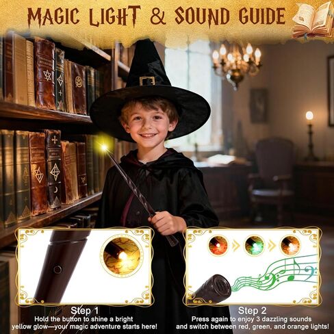 Light Up Magic Wizard Wands with Sounds & Color Lights – 10PCS Illuminating Witch Wand Sorcerer Cosplay Accessories and Birthday Party Favor Toy Set for Kids Halloween Events, Brown & Golden in Saudi Arabia