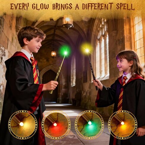 Light Up Magic Wizard Wands with Sounds & Color Lights – 10PCS Illuminating Witch Wand Sorcerer Cosplay Accessories and Birthday Party Favor Toy Set for Kids Halloween Events, Brown & Golden in Saudi Arabia