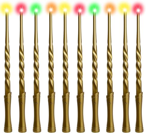 Light Up Magic Wizard Wands with Sounds & Color Lights – 10PCS Illuminating Witch Wand Sorcerer Cosplay Accessories and Birthday Party Favor Toy Set for Kids Halloween Events, Brown & Golden in Saudi Arabia
