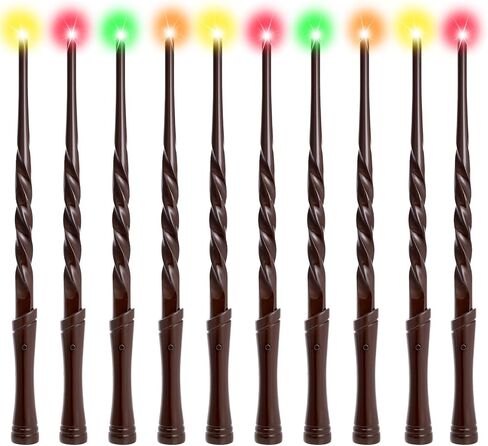 عصا سحرية مضيئة مع أصوات وأضواء ملونة - 10 قطع من إكسسوارات عصا الساحر المضيئة وحفلات أعياد الميلاد للأطفال في مناسبات الهالوين، باللون البني والذهبي in Kuwait